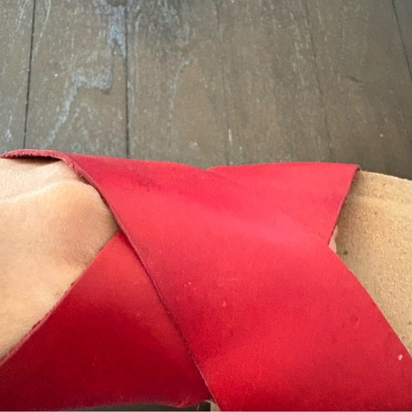 Yokono Red Leather Cork Wedges Crisscross Sandals Size 9 - Picture 11 of 13